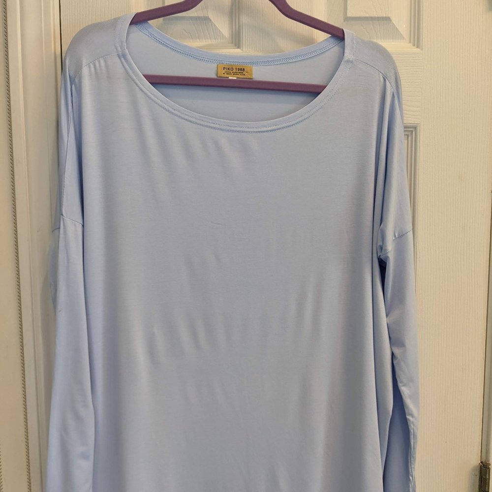 Long Sleeve Piko Top - Light Blue